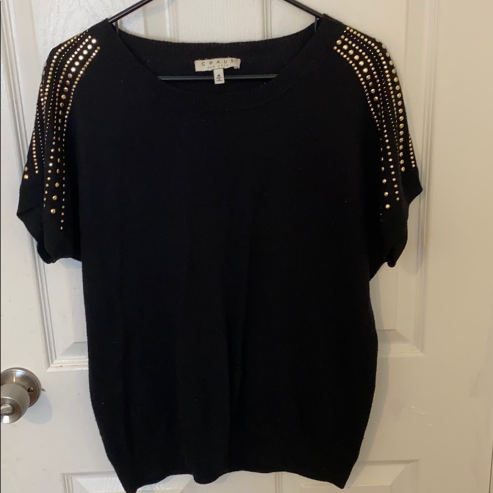 Chaus Short-sleeve knit top - Black/Gold Studs